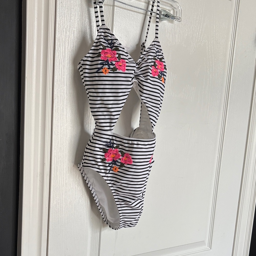 Hollister Black and White Striped Swimwear